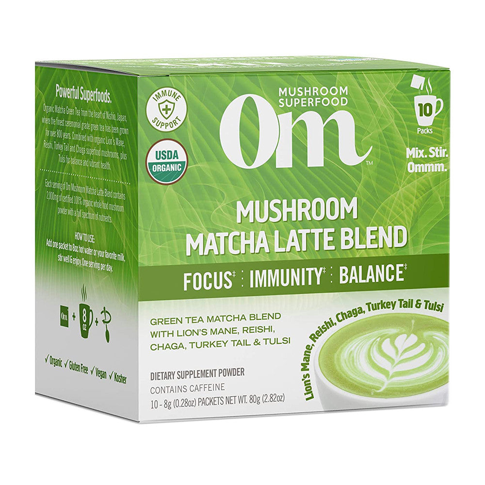 Om Organic Mushroom Superfood Powder, Matcha Latte Blend, 2.82 Oz, 10 Ea